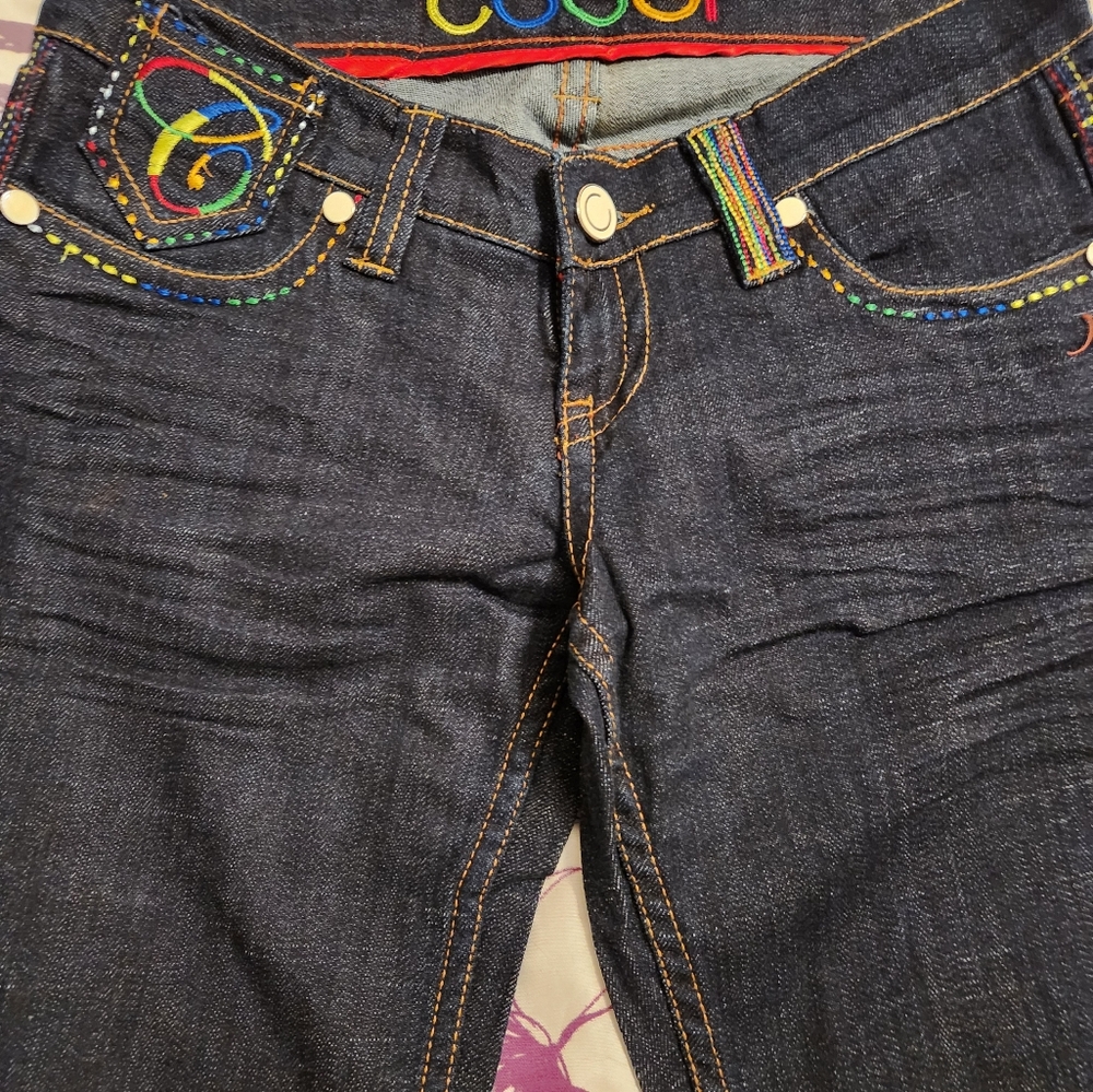 COOGI Dark Denim Jeans with Multicolor Stitching